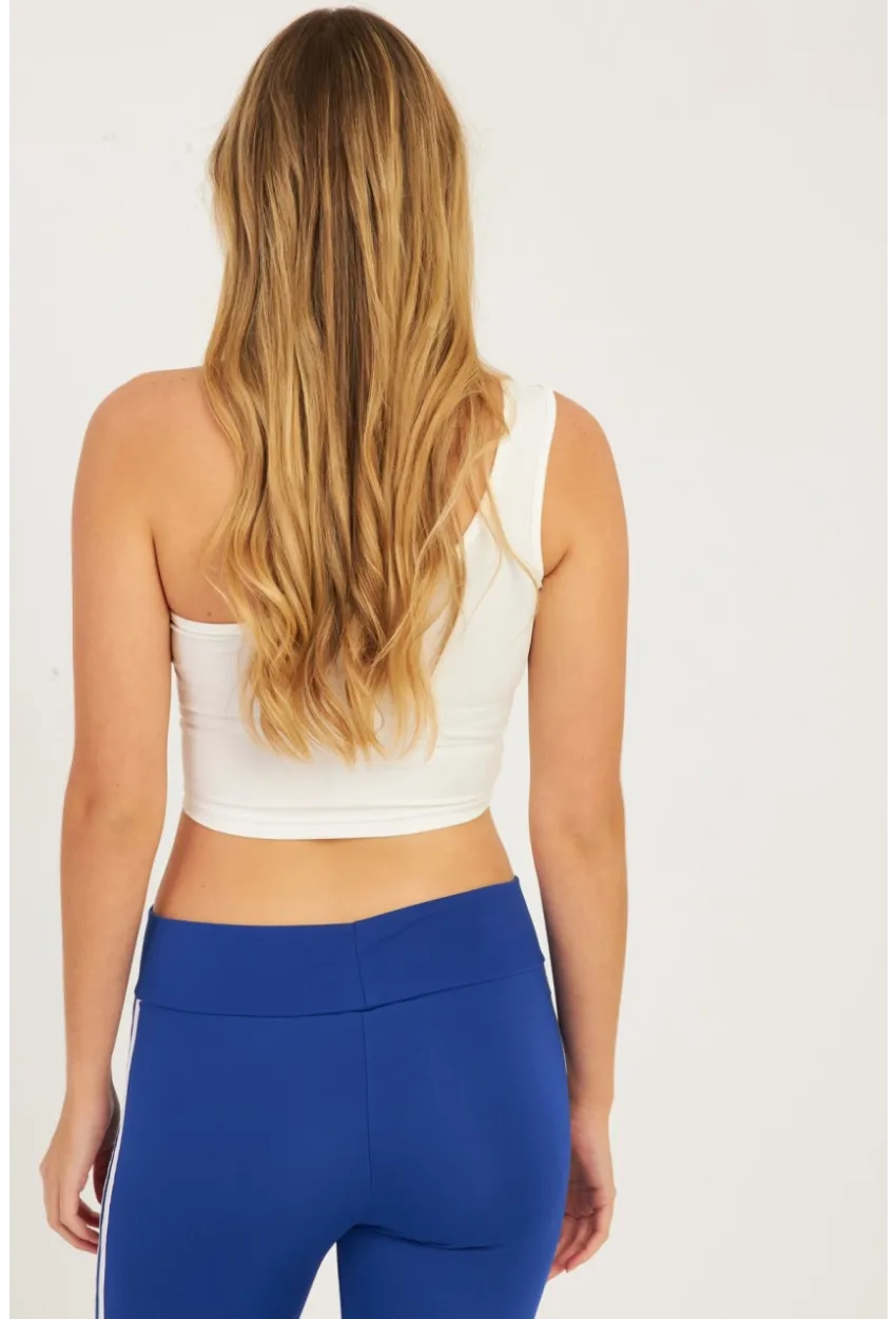 Kadın Beyaz Tek Omuz Crop Bluz CG338