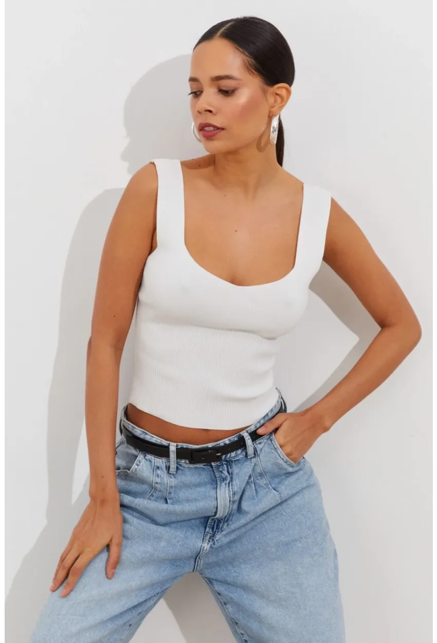 Kadın Beyaz Triko Atlet YV117