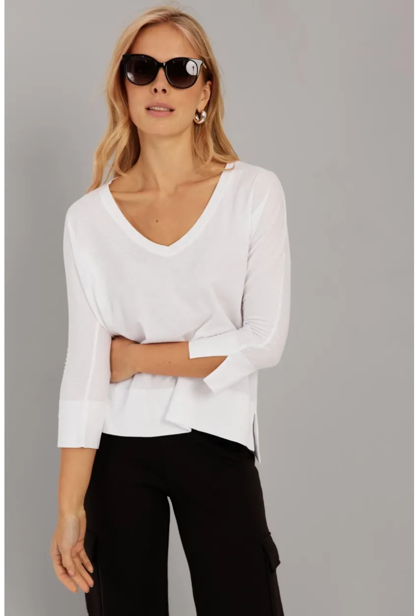 Kadın Beyaz V Yaka T-Shirt LPP1267