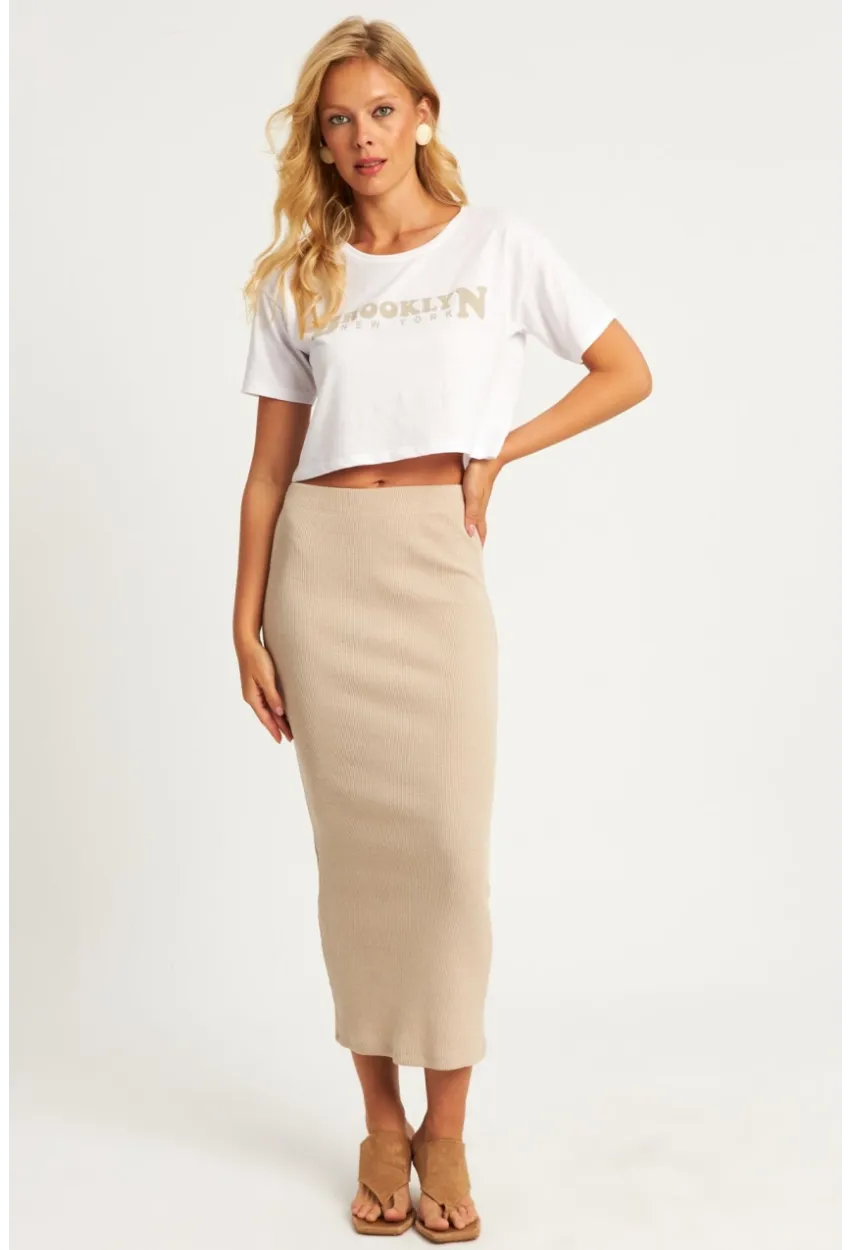 Kadın Beyaz-Vanilya Alt Üst Etek Takım XL2015