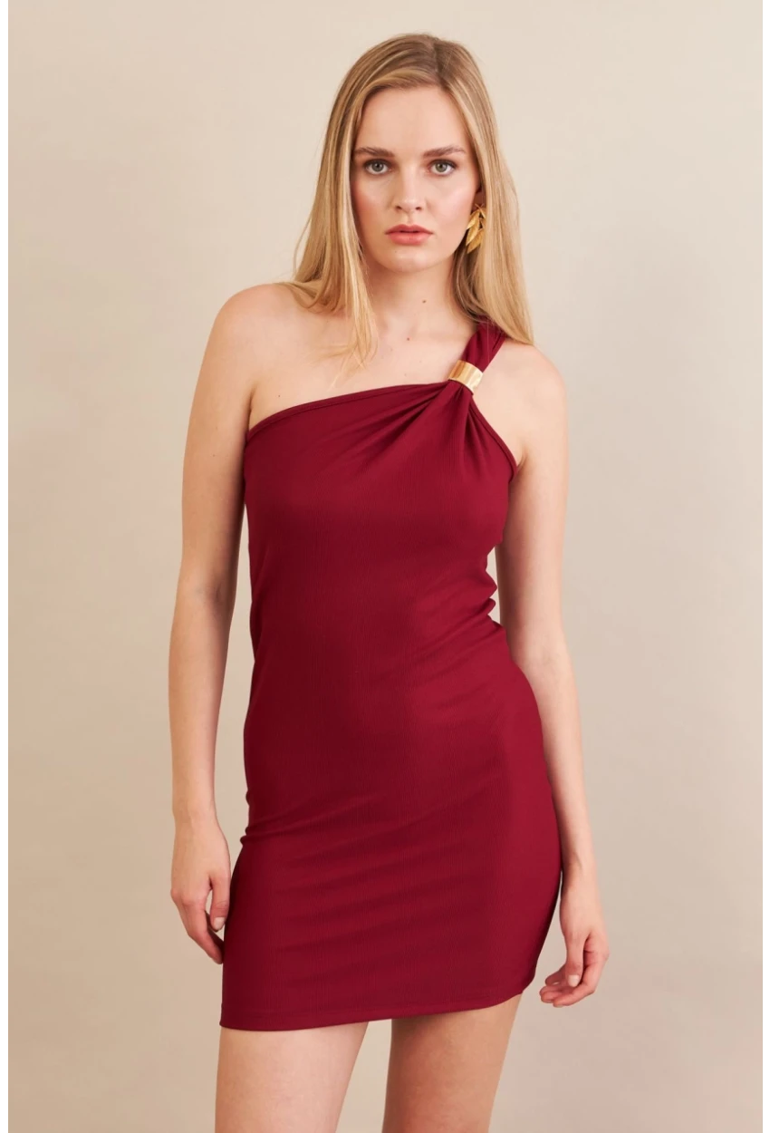 Kadın Bordo Aksesuarlı Mini Elbise FRY2315