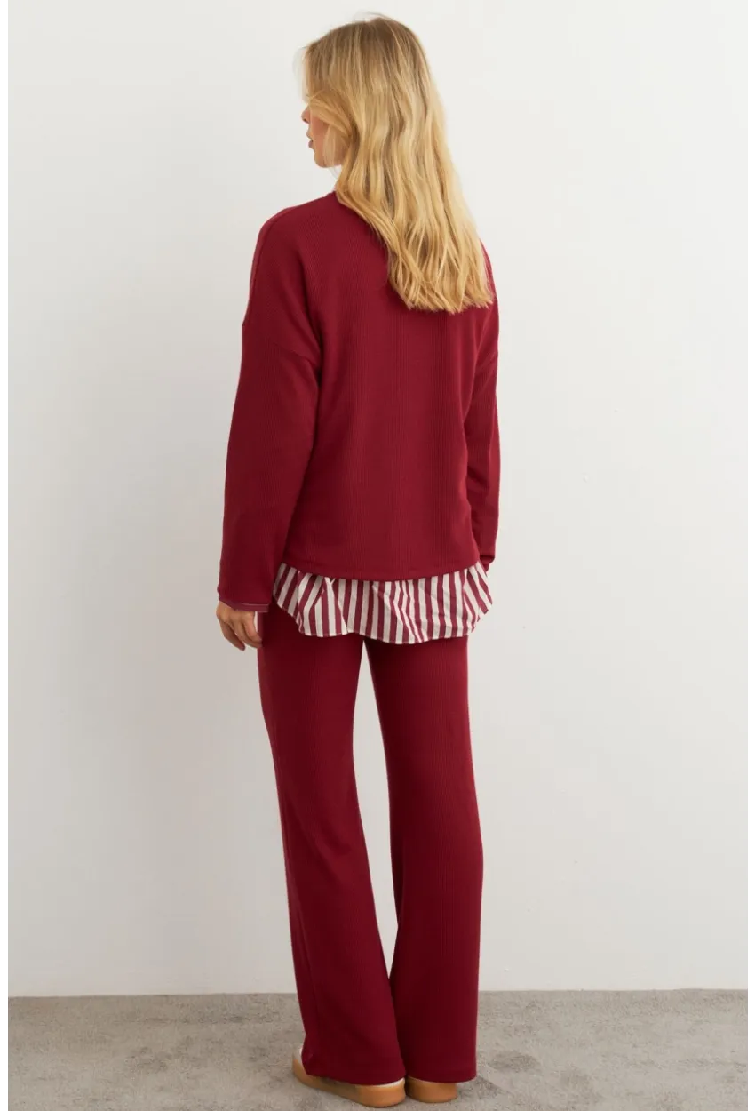 Kadın Bordo Alt Üst Pantolon Takım MTF28