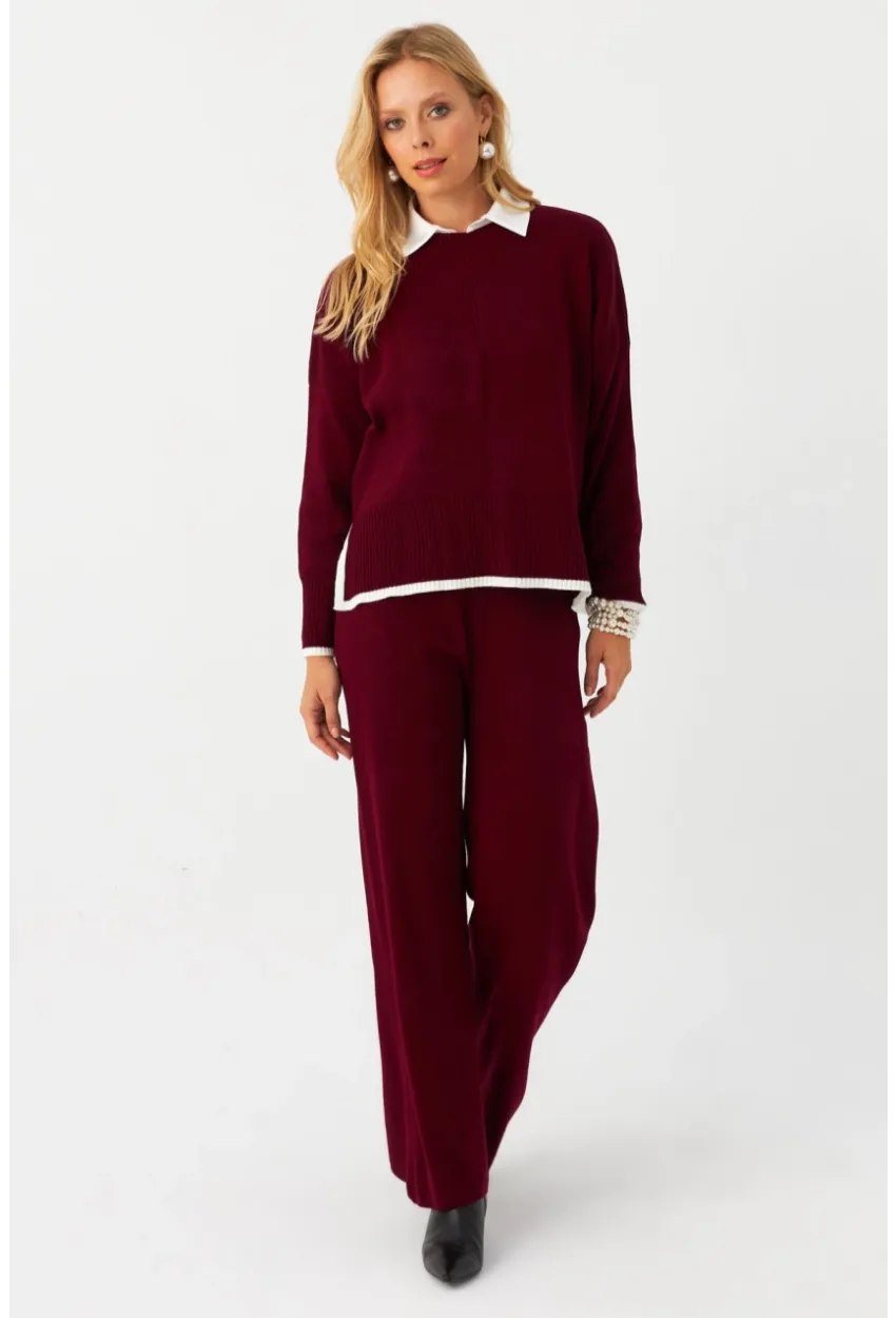 Kadın Bordo Alt Üst Triko Takım  MYİL12