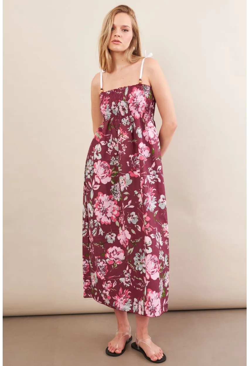 Kadın Bordo Askılı Gipeli Midi Elbise OR500