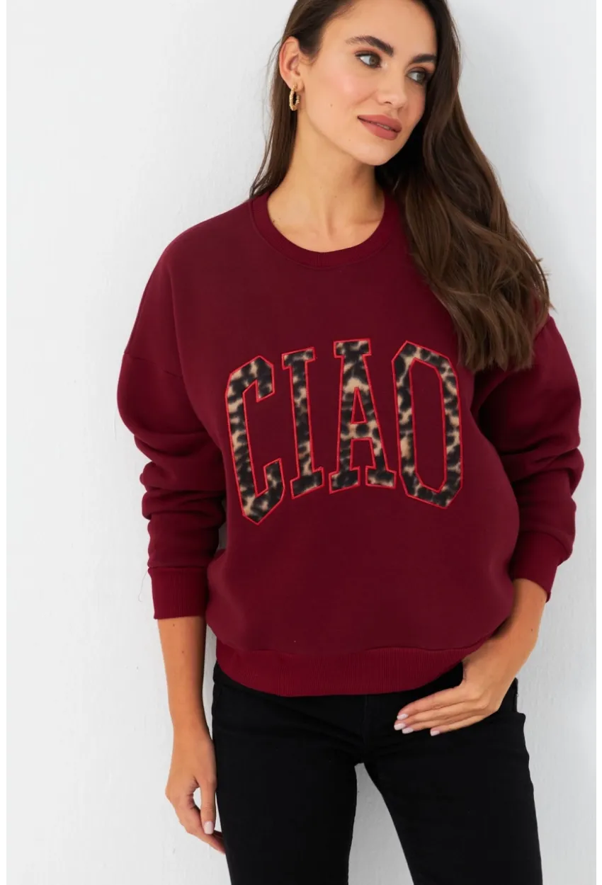 Kadın Bordo Baskılı Sweatshirt MPP6429