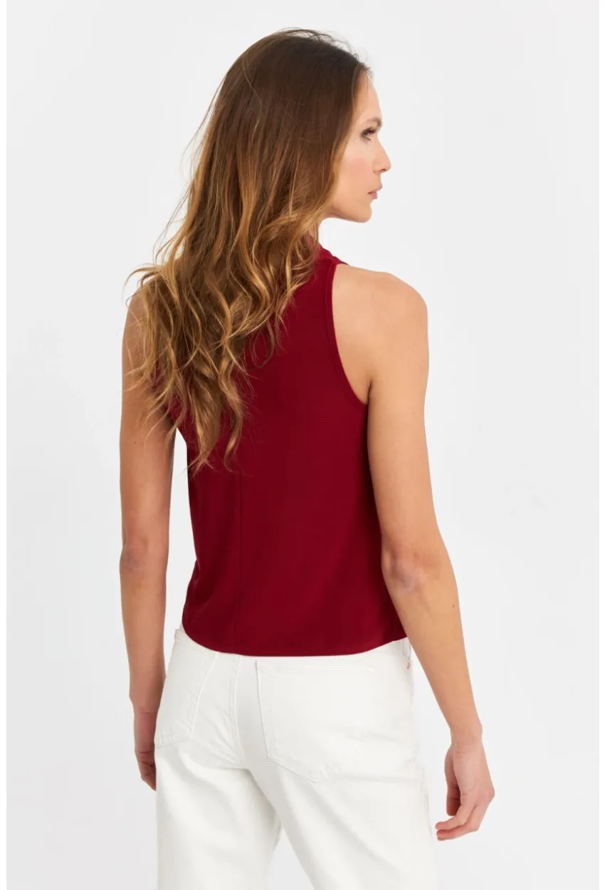 Kadın Bordo Degaje Yaka Kolsuz Bluz LPP1226-90