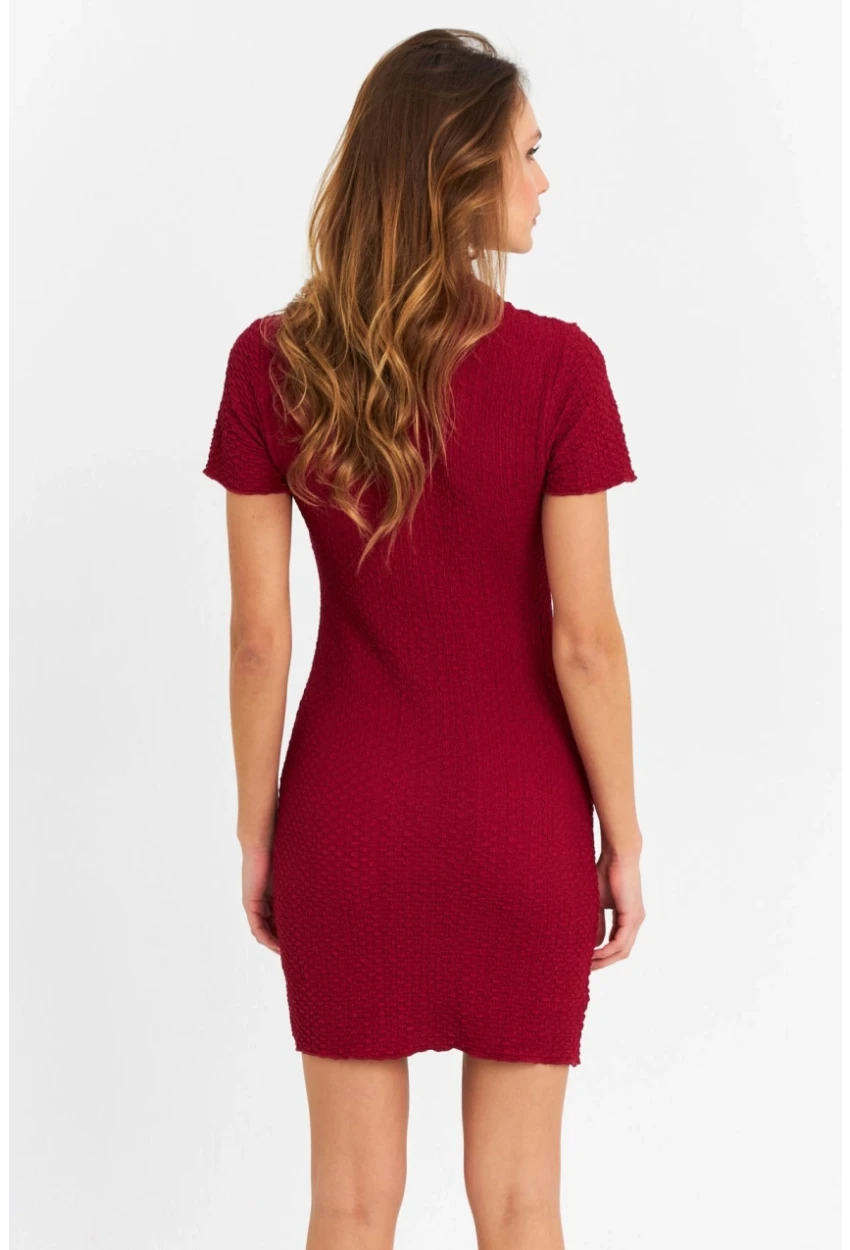 Kadın Bordo Fermuarlı Mini Elbise MOD2441