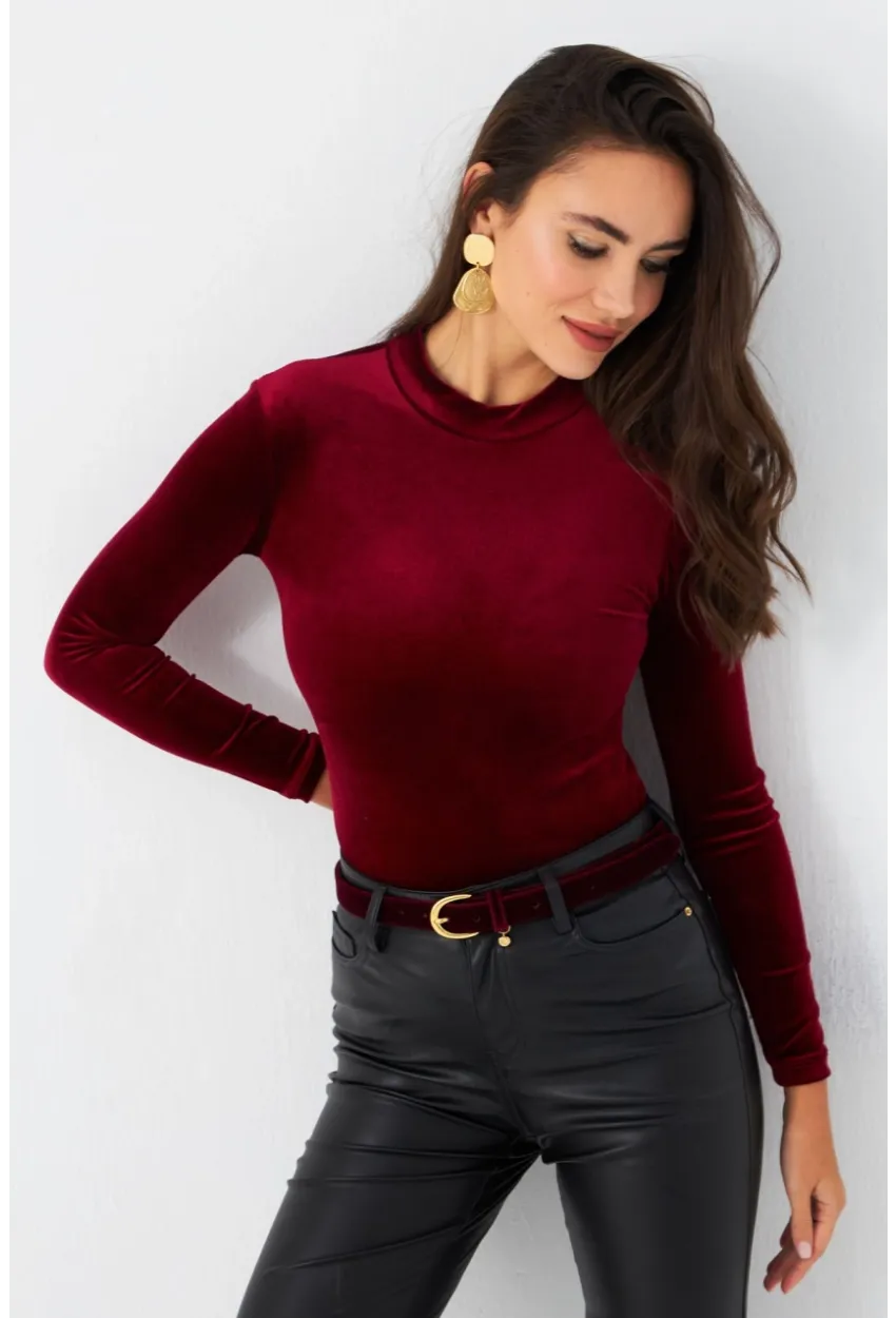 Kadın Bordo Kadife Bluz LPP1240