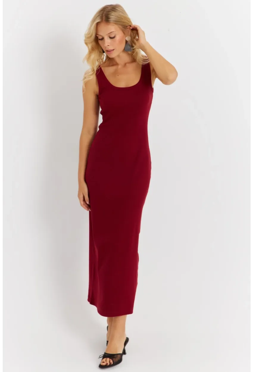 Kadın Bordo Kaşkorse Midi Elbise MK26