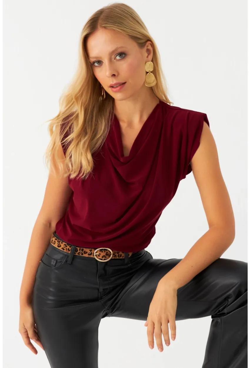 Kadın Bordo Omuzları Vatkalı Degaje Bluz ELT3234