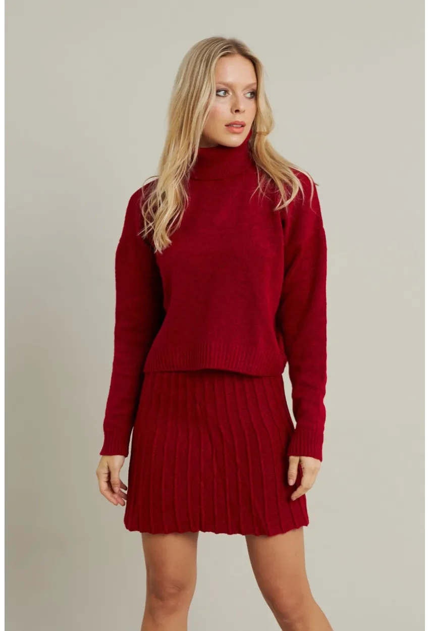 Kadın Bordo Pileli Etekli Alt Üst Takım ELT12001