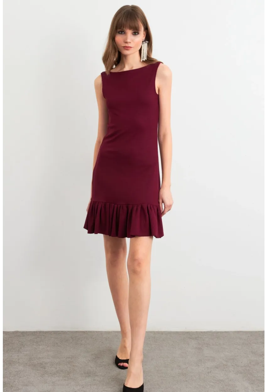 Kadın Bordo Sırtı Açık Mini Elbise HOR0050