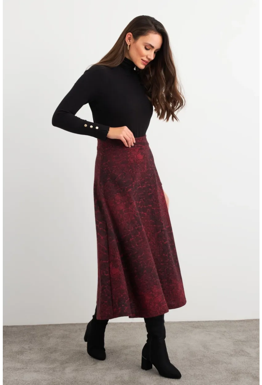 Kadın Bordo-Siyah Desenli Çan Etek MLON3007