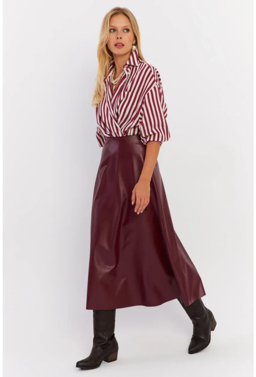 Kadın Bordo Suni Deri Çan Etek ELA113