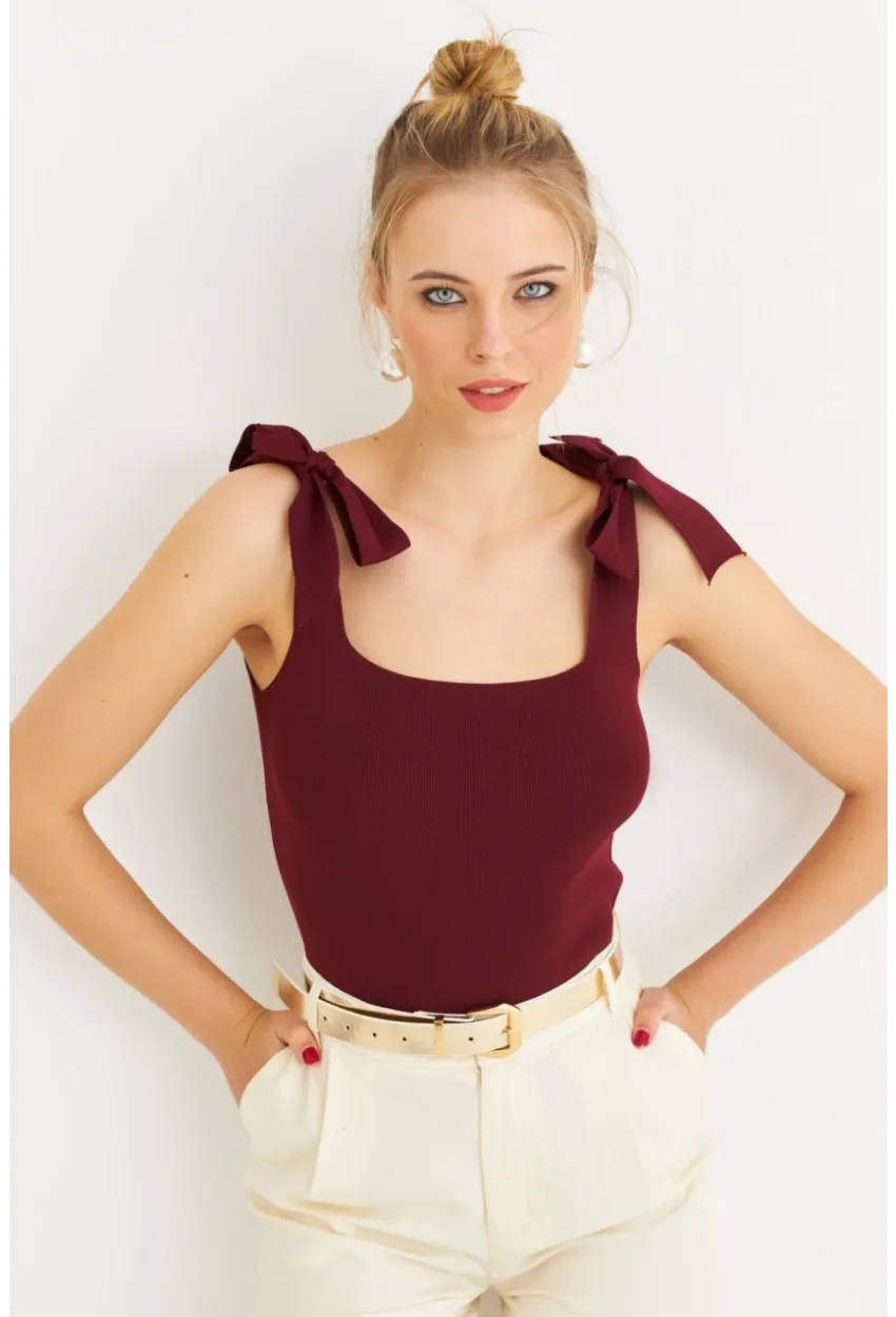 Kadın Bordo Triko Bluz YV236