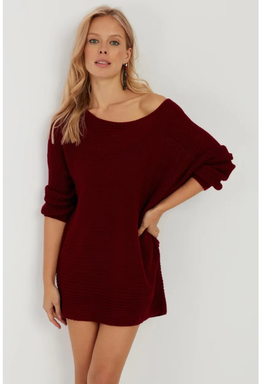 Kadın Bordo Triko Kazak SMT223