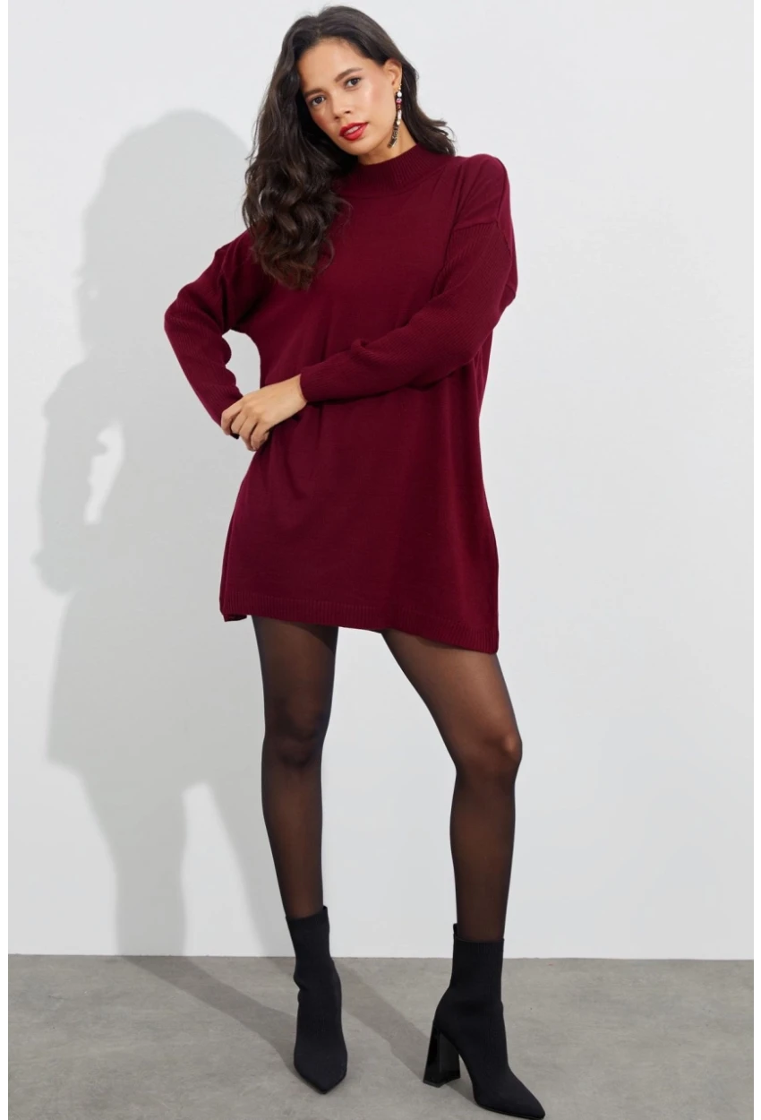 Kadın Bordo Triko Tunik YV110