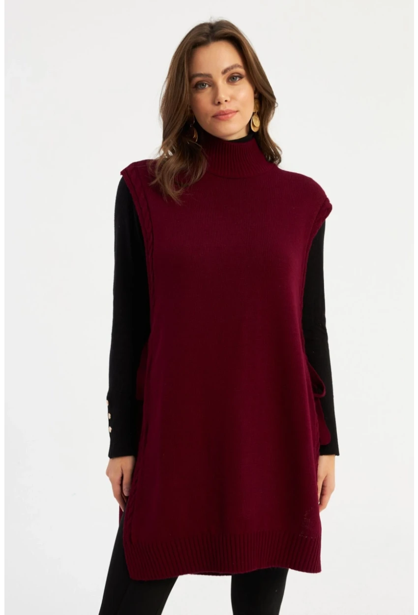 Kadın Bordo Uzun Triko Süveter MYV101