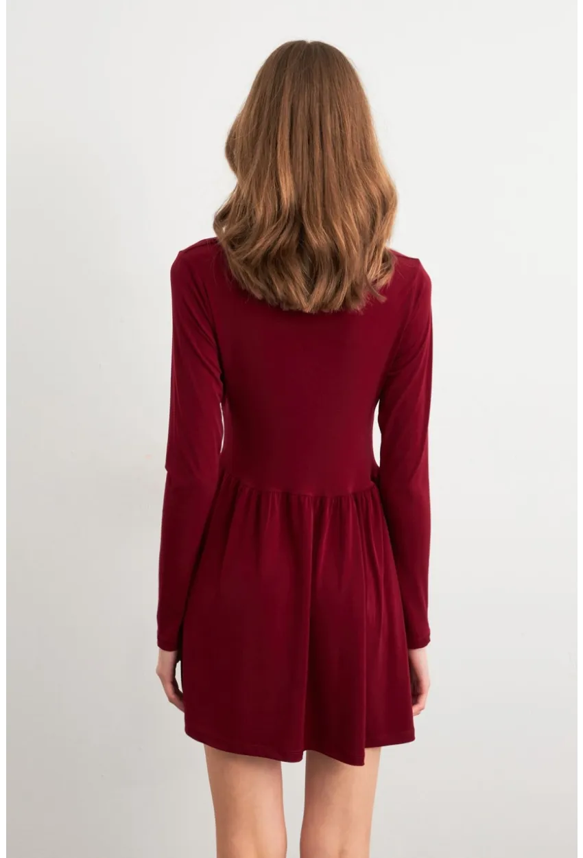 Kadın Bordo V Yaka Mini Elbise LİK17