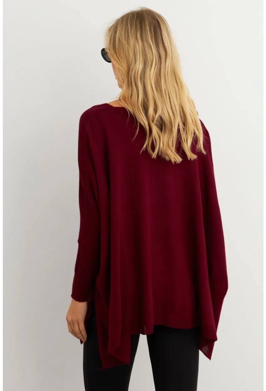 Kadın Bordo V Yaka Salaş Bluz YV304