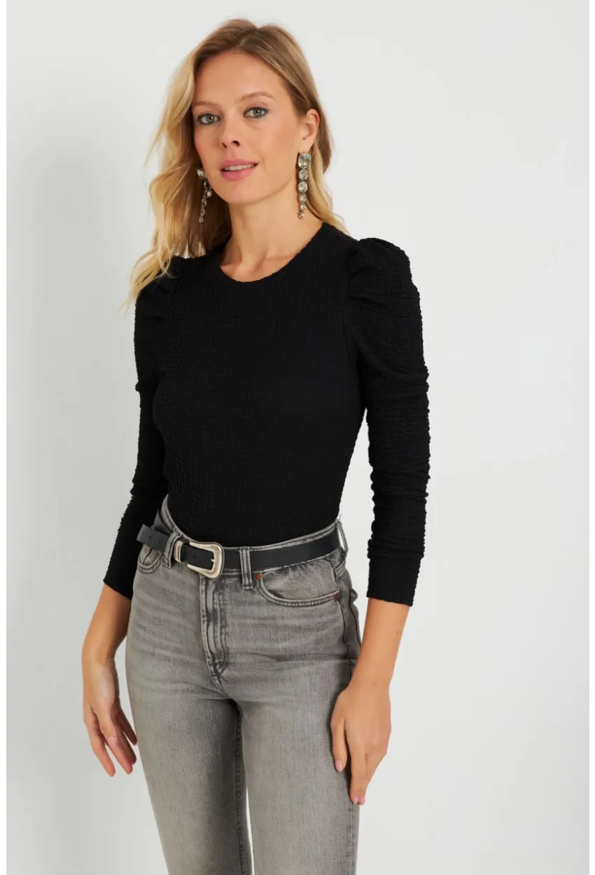 Kadın Bürümcük Bluz Siyah AYD284