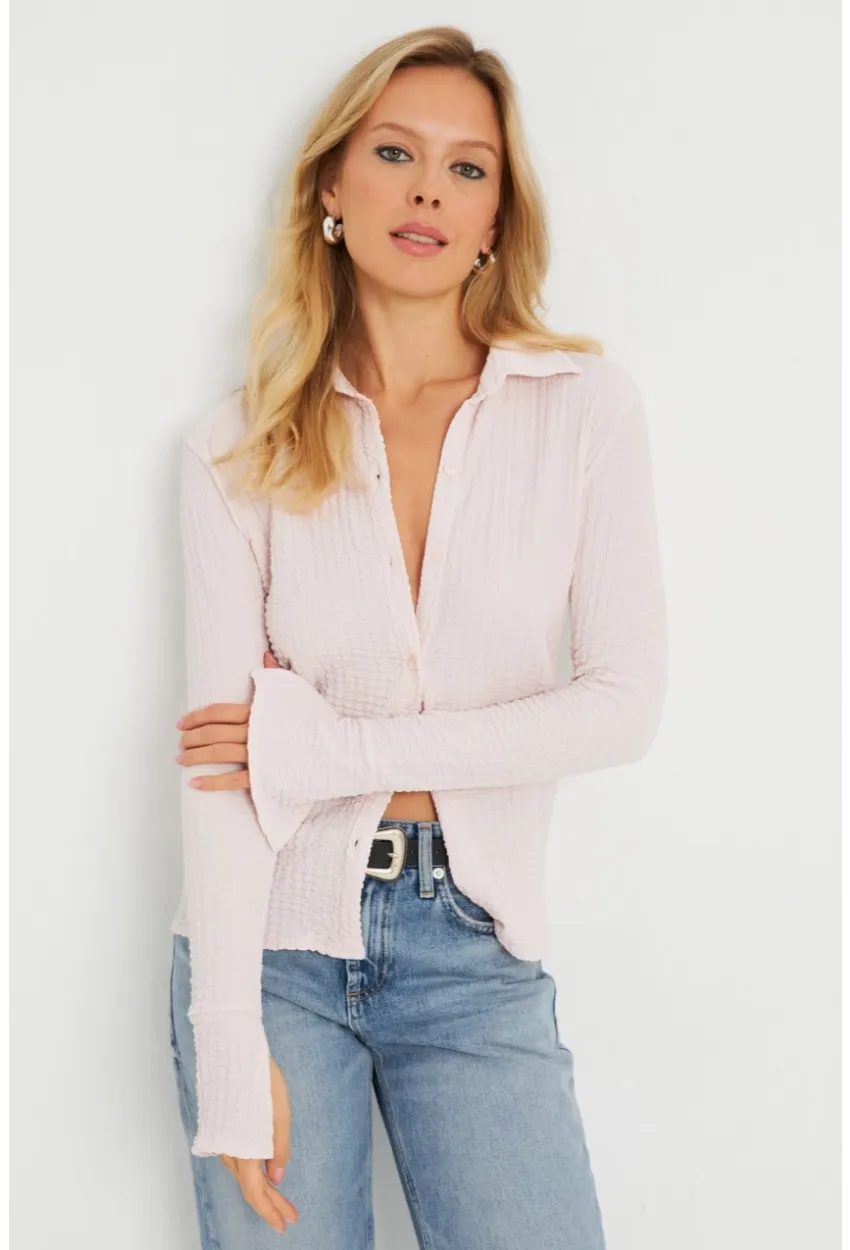 Kadın Bürümcük Gömlek Açık Pembe AYD272