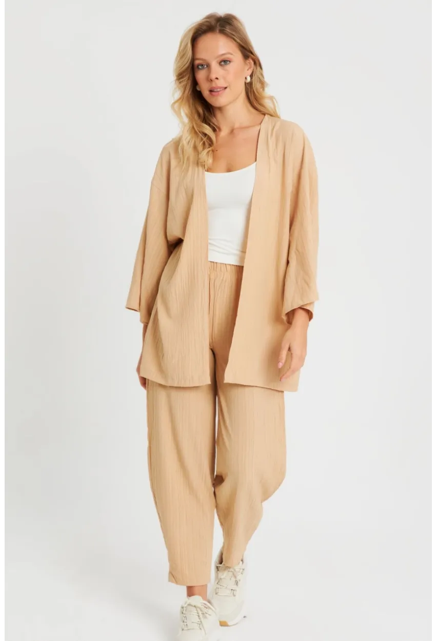 Kadın Bürümcük Kimono Takım Camel Q983