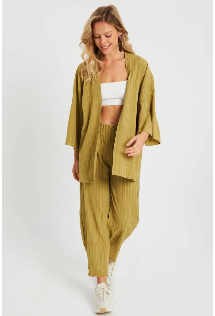 Kadın Bürümcük Kimono Takım Haki Q983