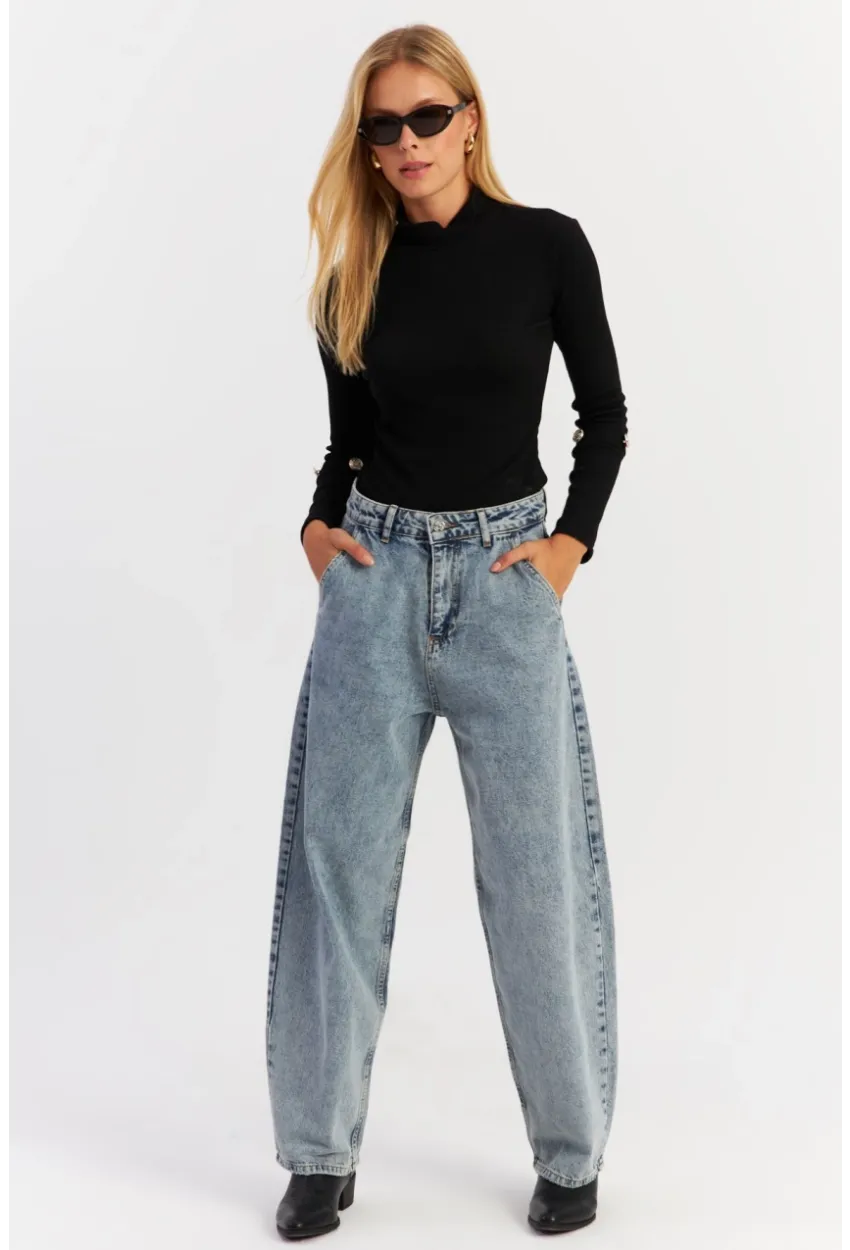 Kadın Buz Mavisi Baggy Pantolon AUR5