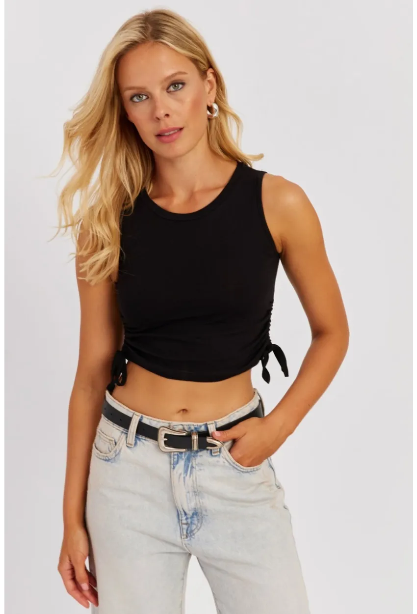 Kadın Çağla-Siyah Yanları Bağcıklı Kolsuz Bluz MK09