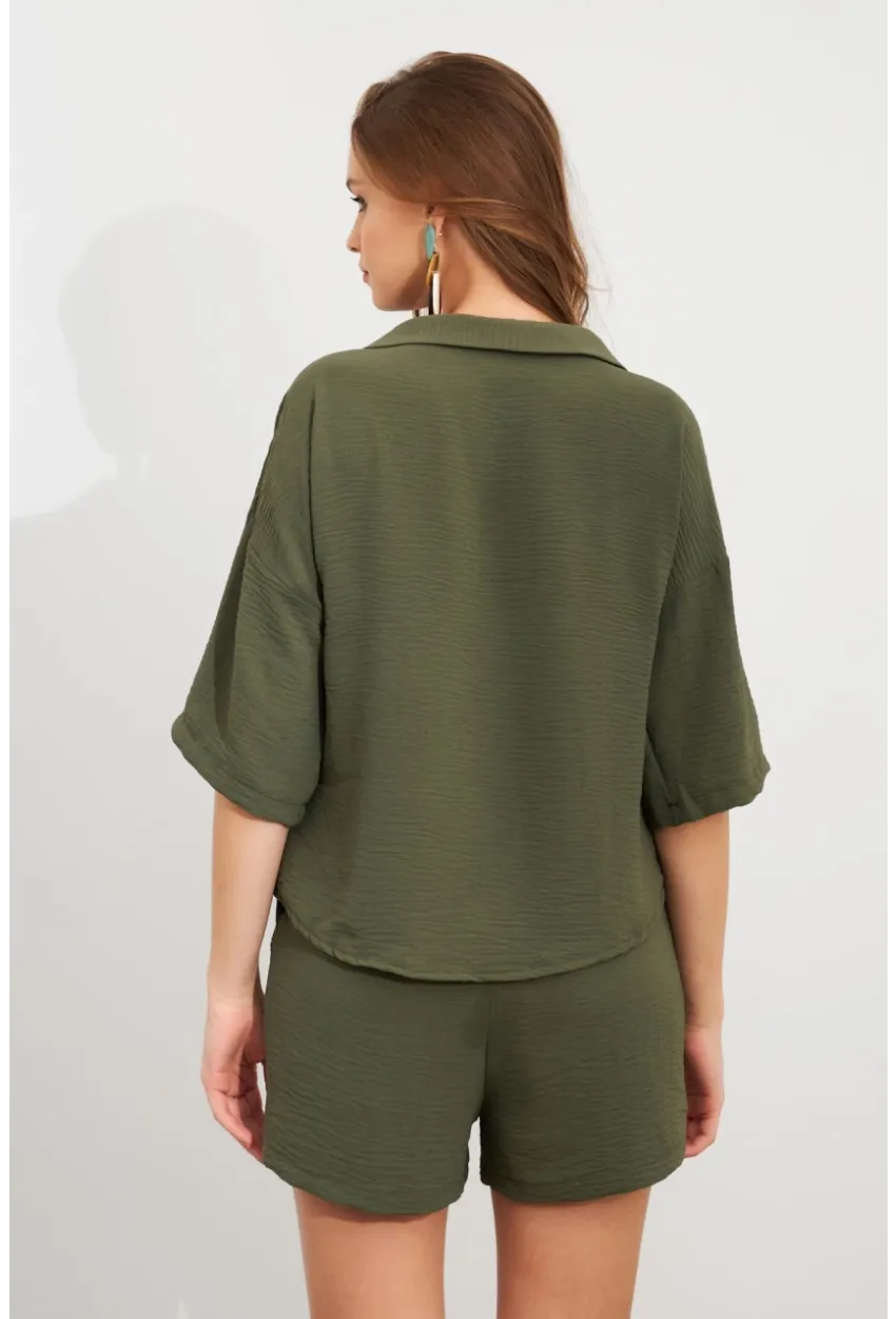 Kadın Çağla Yeşili Aerobin Şort Takım Q1005