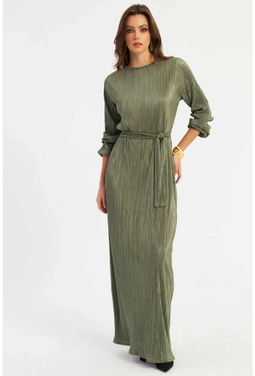 Kadın Çağla Yeşili Pilise Maxi Elbise GÇ192