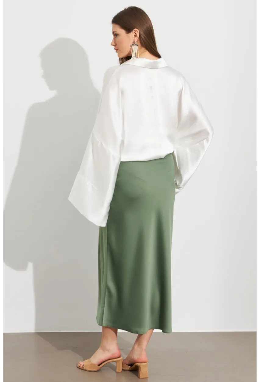 Kadın Çağla Yeşili Saten Çan Etek SE20