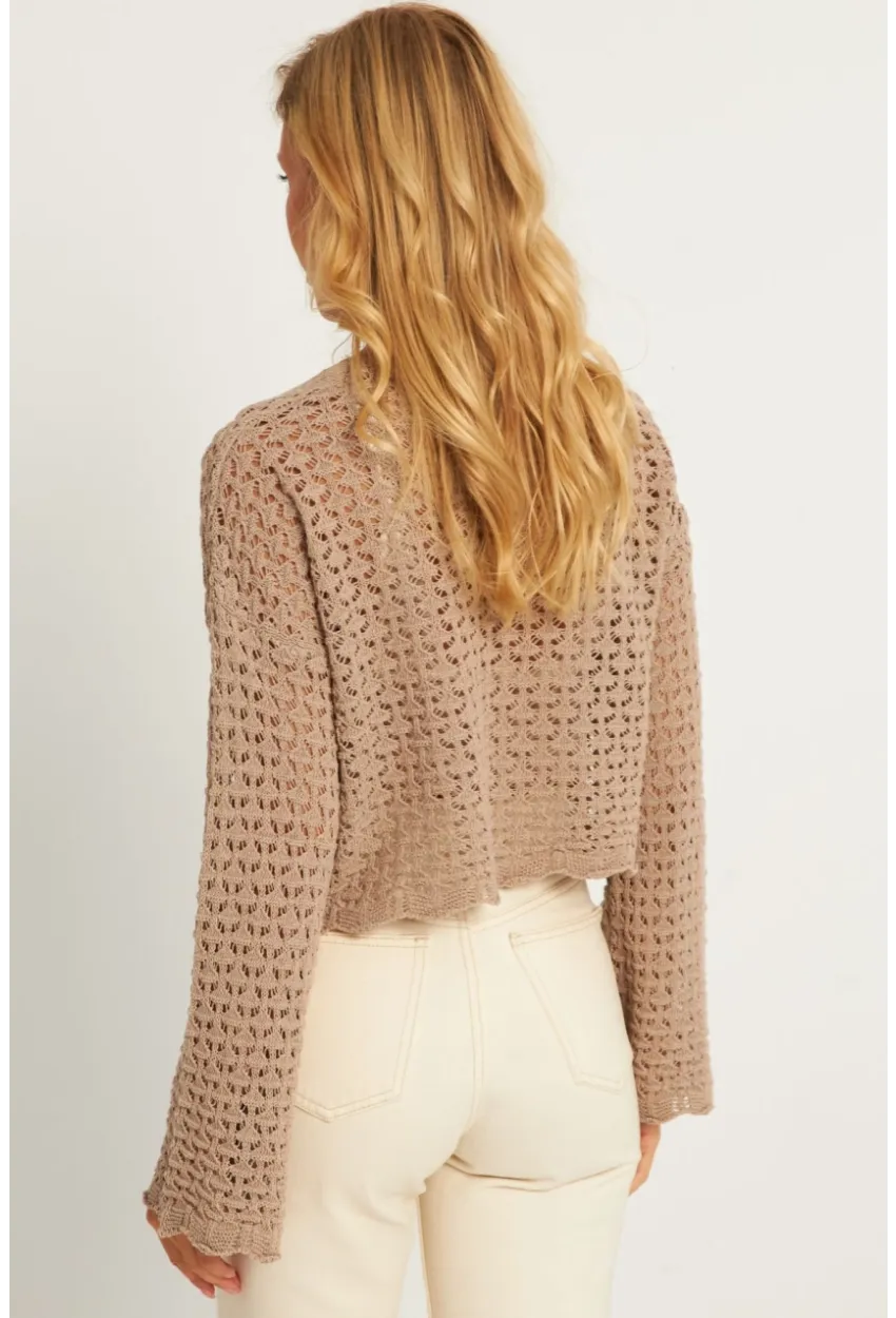 Kadın Camel Ajurlu Triko Hırka YV248