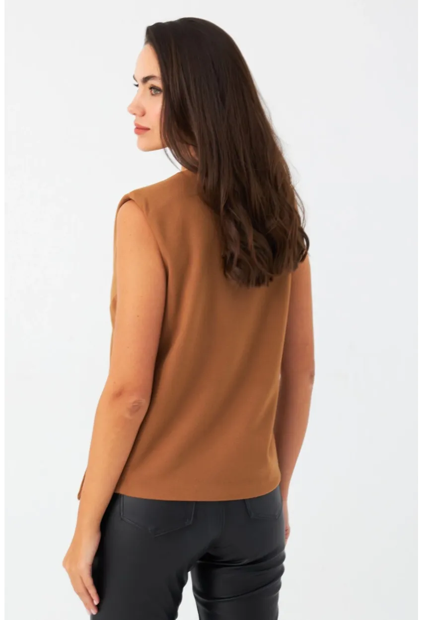 Kadın Camel Astarlı Asimetrik Yelek RAD50102