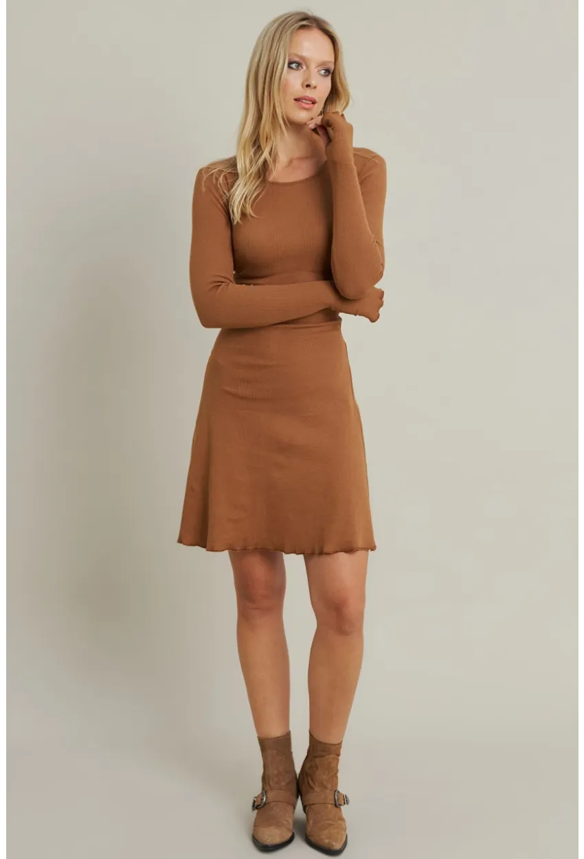 Kadın Camel Bağlamalı Kaşkorse Mini Elbise FRY2175