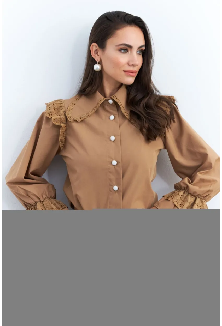 Kadın Camel Bebe Yaka Dantelli Gömlek MQS1839