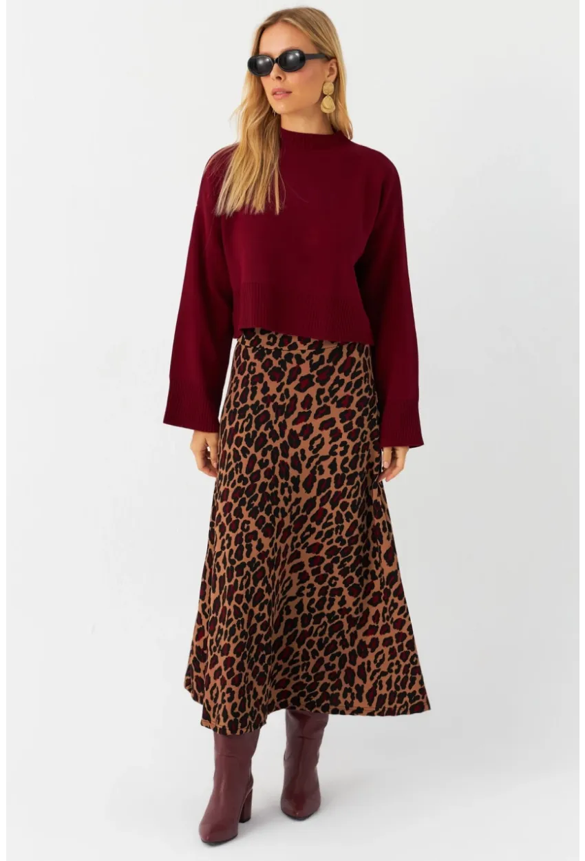 Kadın Camel Desenli Çan Etek LON3007