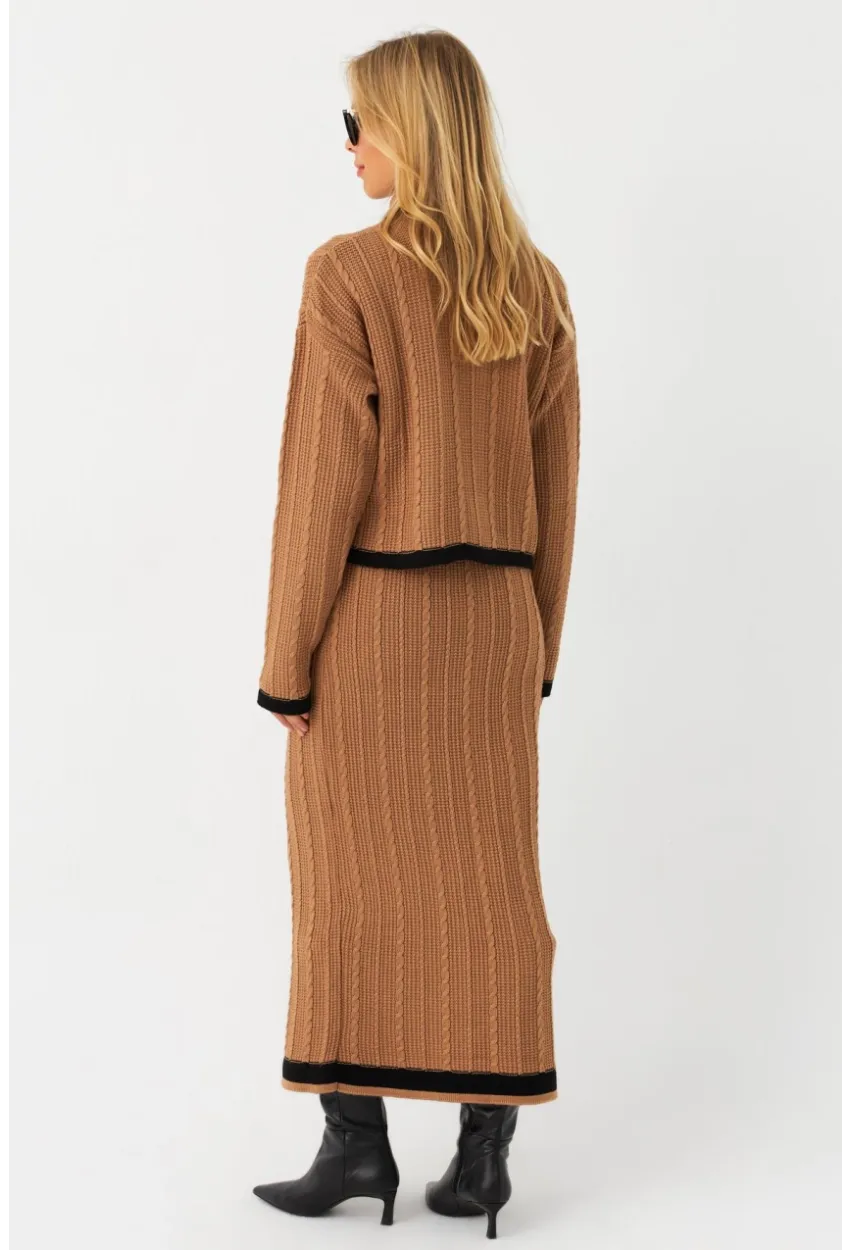 Kadın Camel İkili Alt Üst Triko Takım NUV34