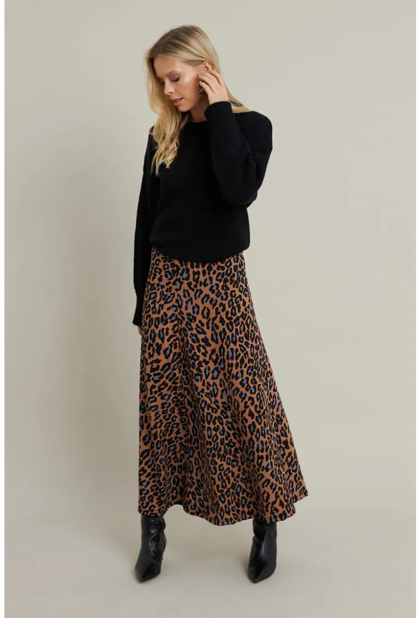 Kadın Camel-İndigo Desenli Çan Etek MLON3007