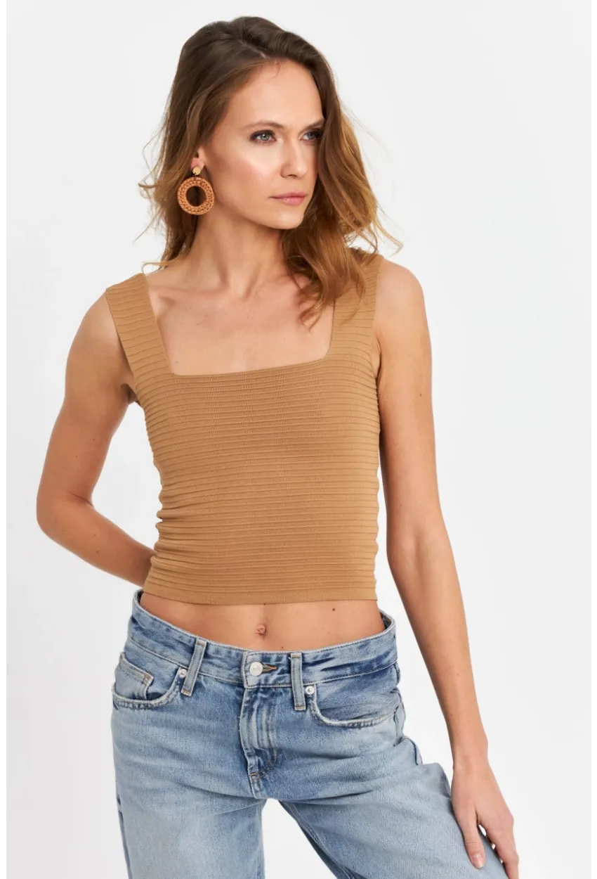 Kadın Camel Kare Yaka Triko Bluz SE8