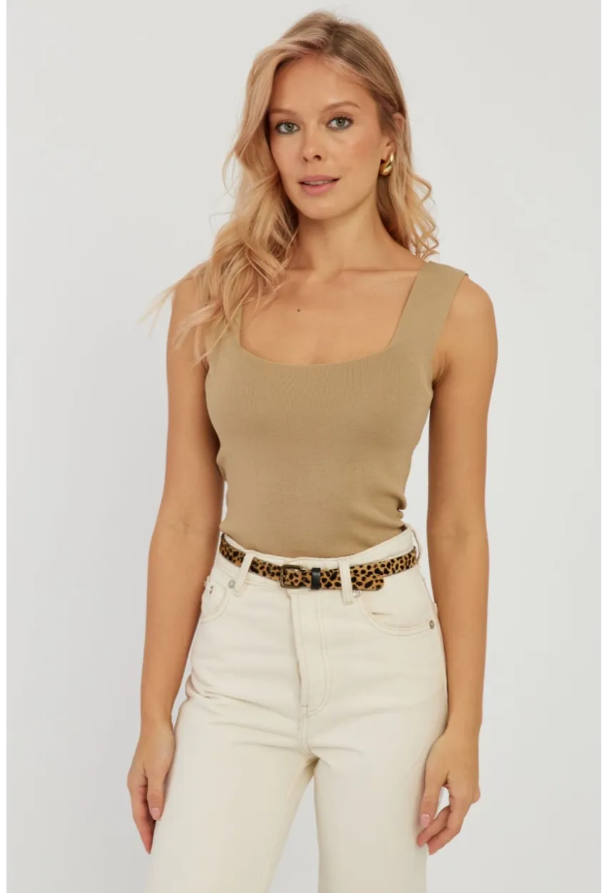 Kadın Camel Kare Yaka Triko Bluz YV80