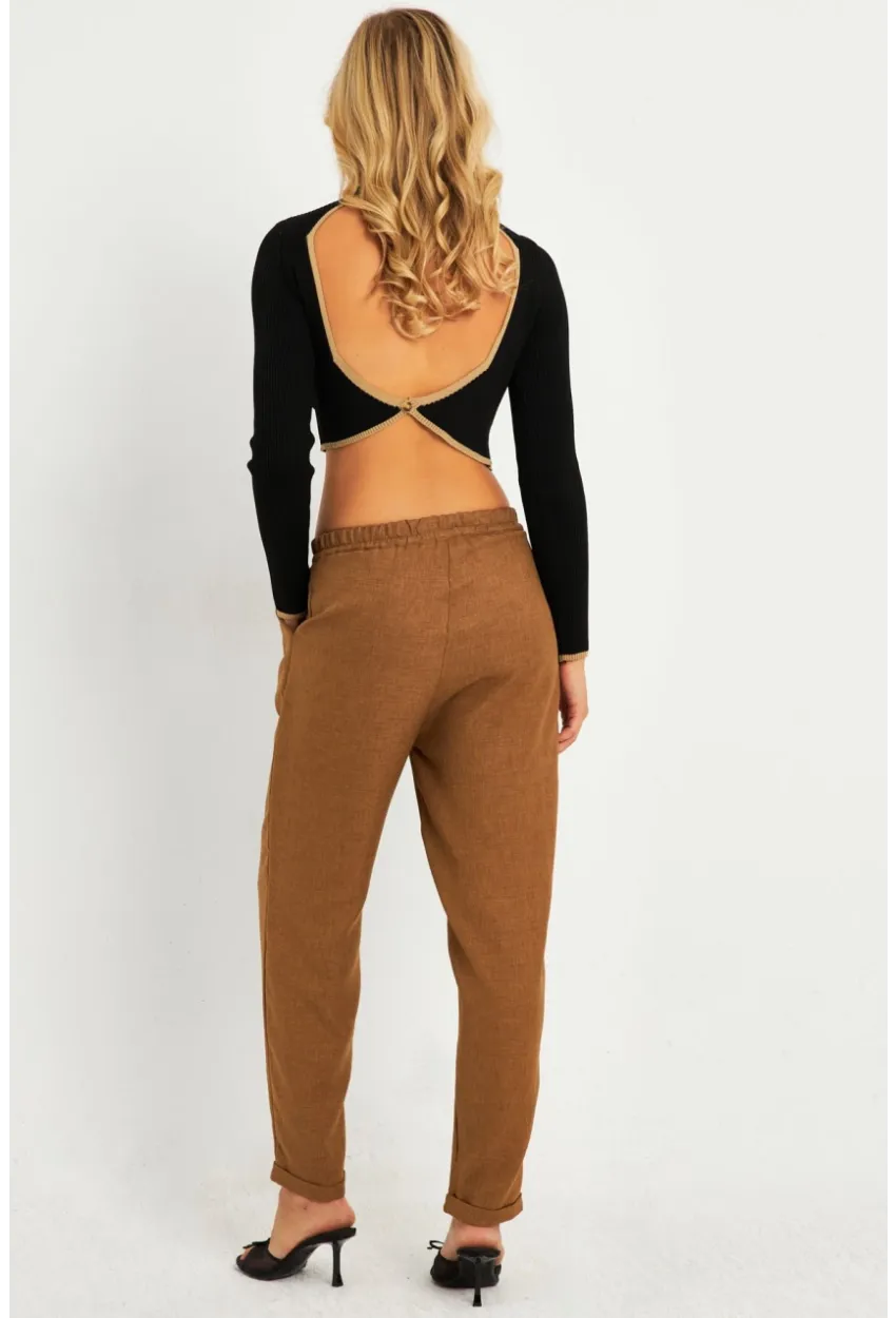 Kadın Camel Keten Pantolon DMR340