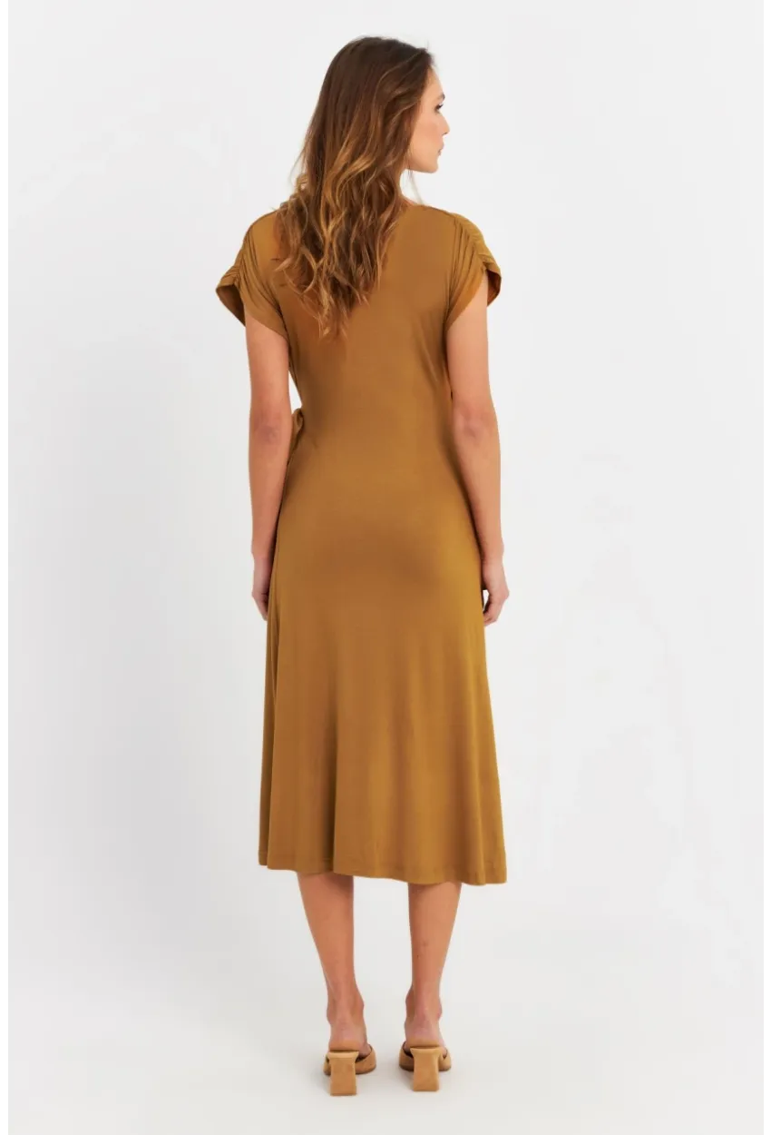 Kadın Camel Kruvaze Midi Elbise EY3044