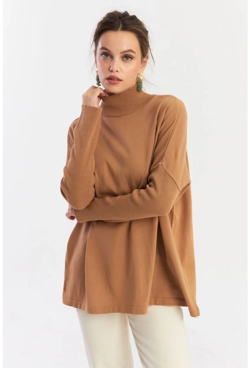 Kadın Camel Salaş Triko Bluz YV289