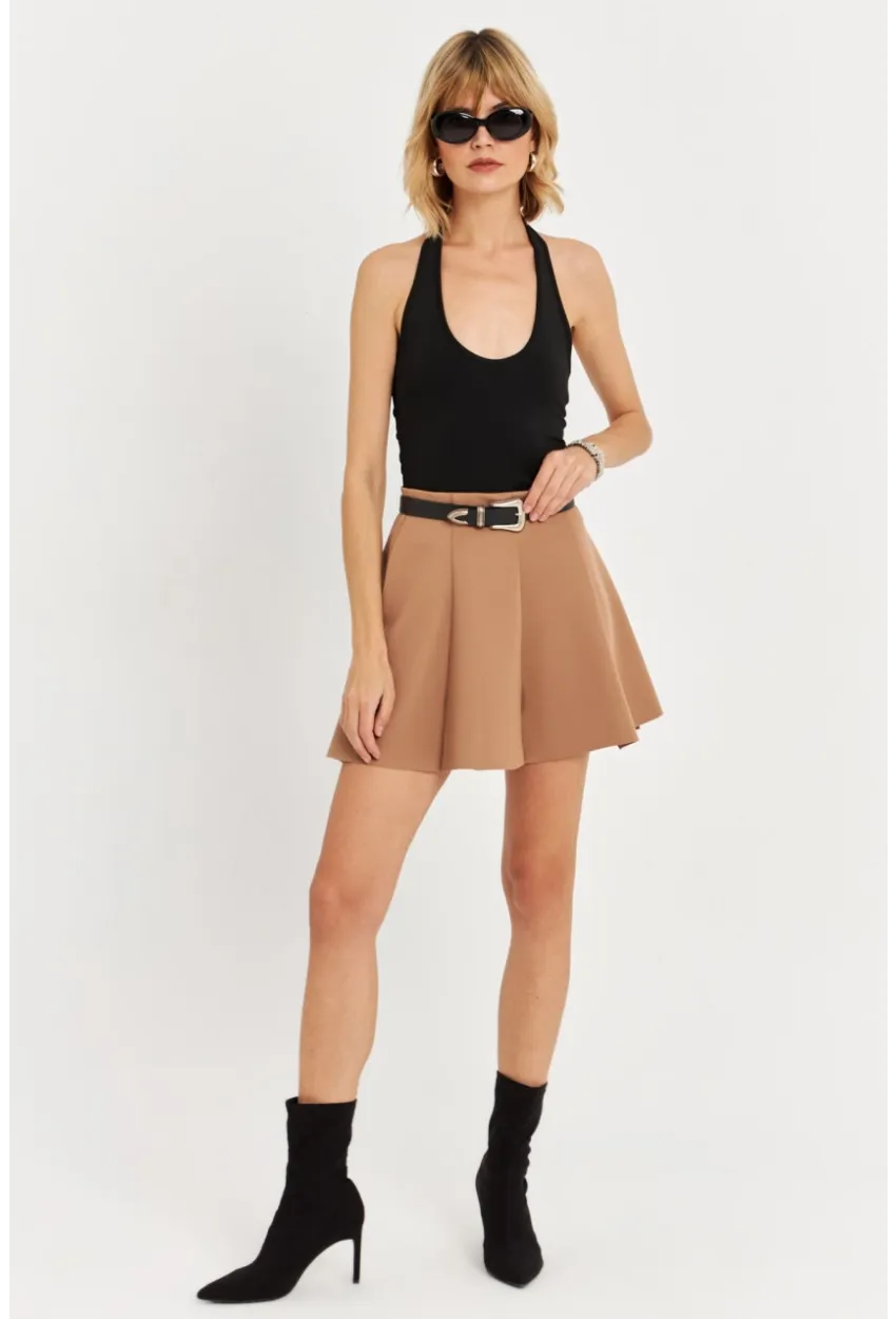 Kadın Camel Scuba Pilili Mini Etek DAF3204
