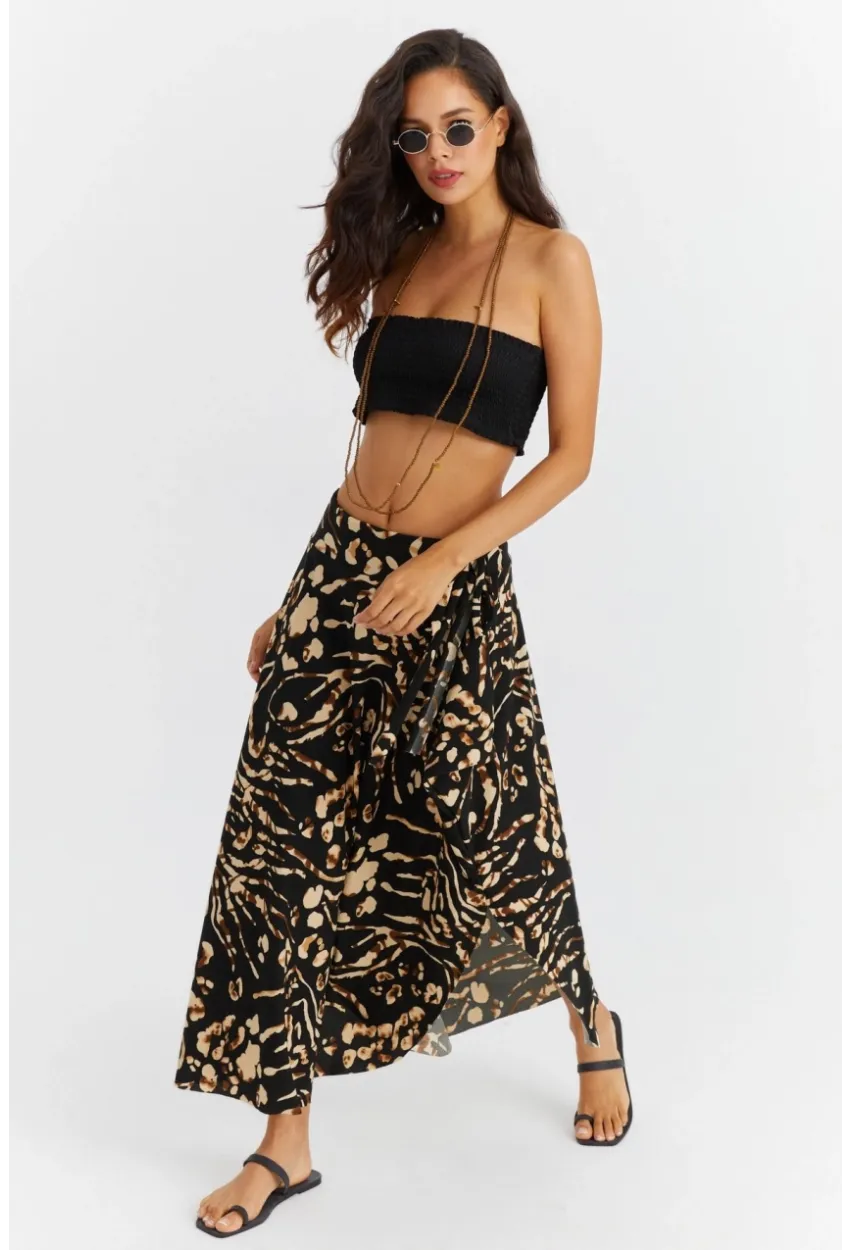 Kadın Camel-Siyah Asimetrik Etek LV81