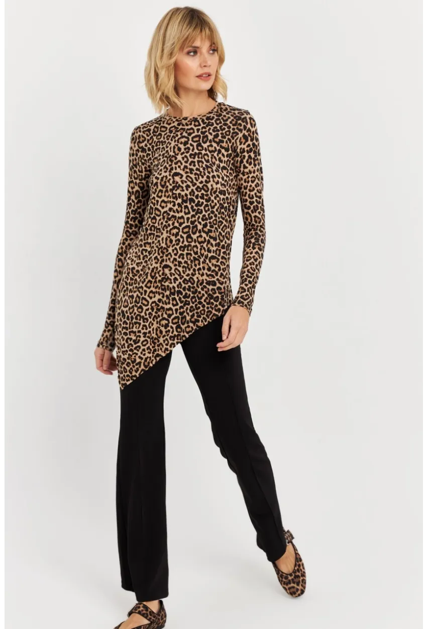 Kadın Camel-Siyah Asimetrik Leopar Tunik MLPP1186-1