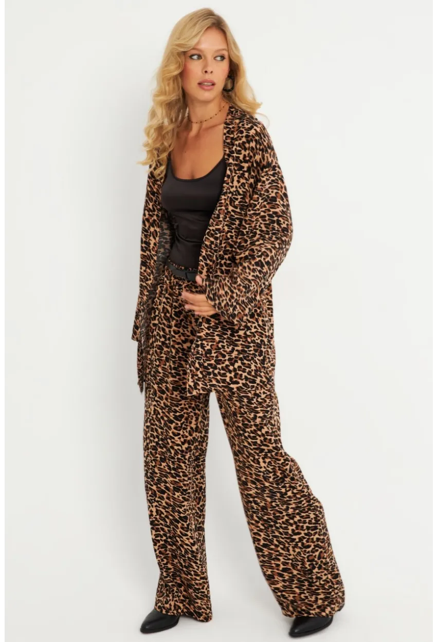 Kadın Camel-Siyah  Desenli Alt Üst Takım  GÇ168