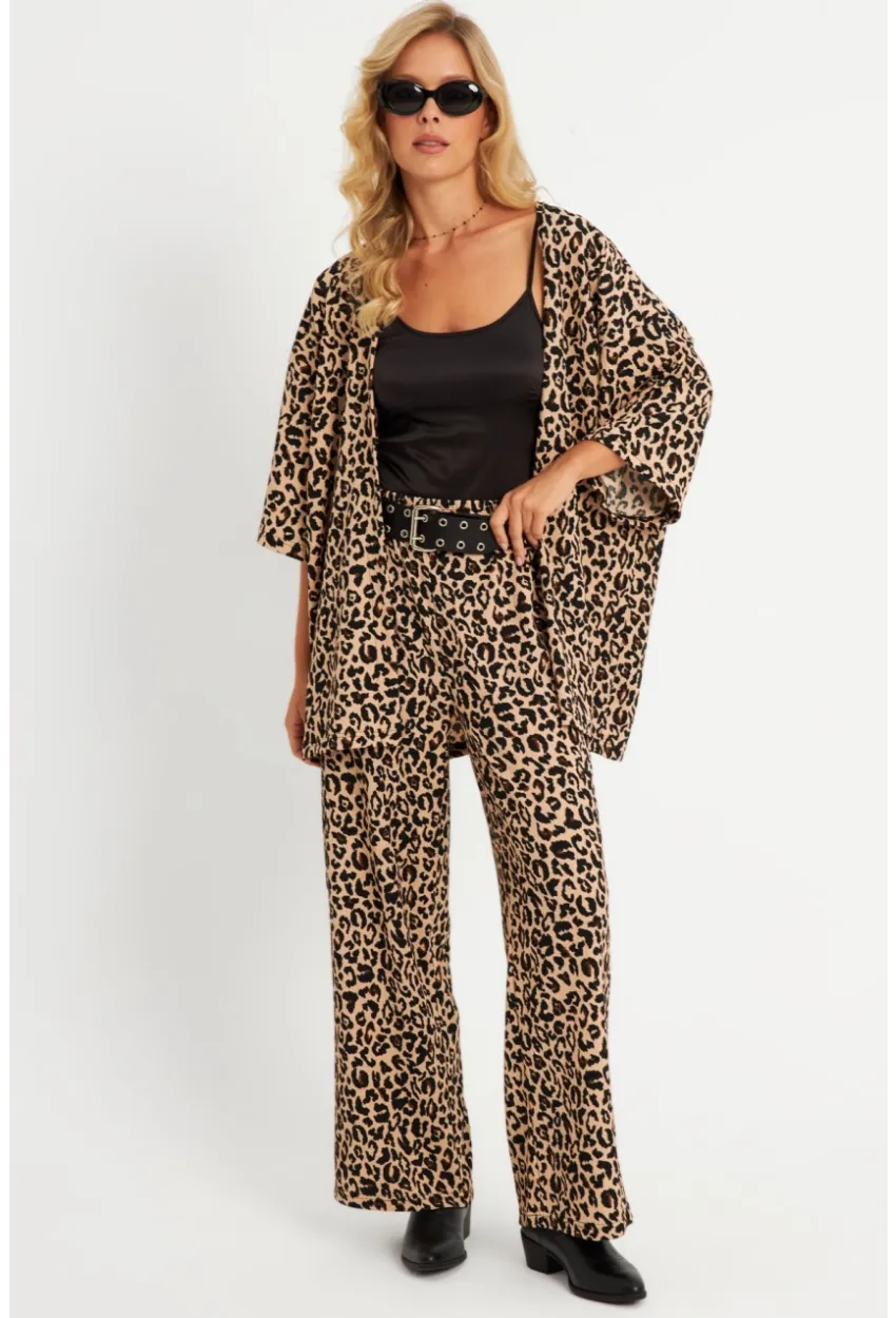 Kadın Camel-Siyah  Desenli Bürümcük Alt Üst Takım LON3004
